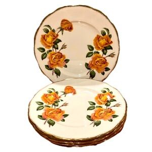 Queen Anne “Anniversary Rose” bone china dessert, side or salad plates, set of 5